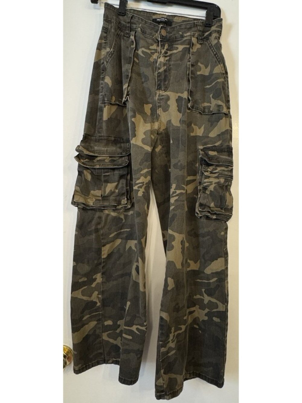 American Bazi Green Cargo Wide Leg Pants camouflage Pockets 90s Skater Goth Y2K